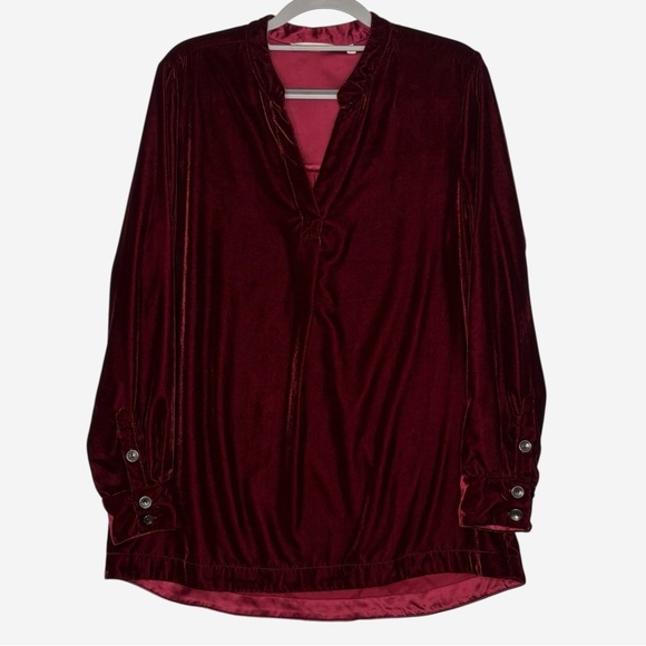 Soft Surroundings Tops - Soft Surroundings Velvet Popover Tunic Top Size M Burgundy Wine Button Cuffs